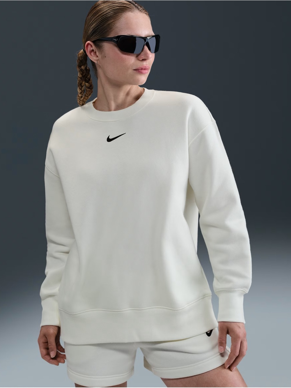 Nike Off-White Crewneck Sweatshirt with Black Swoosh